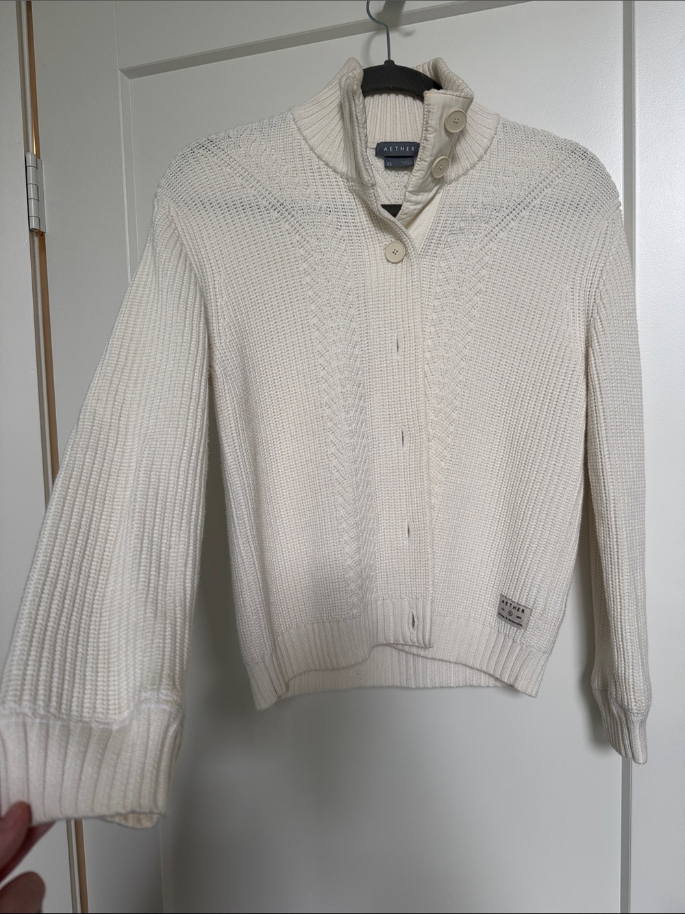 AETHER Cream Button-Front Cable Knit Cardigan